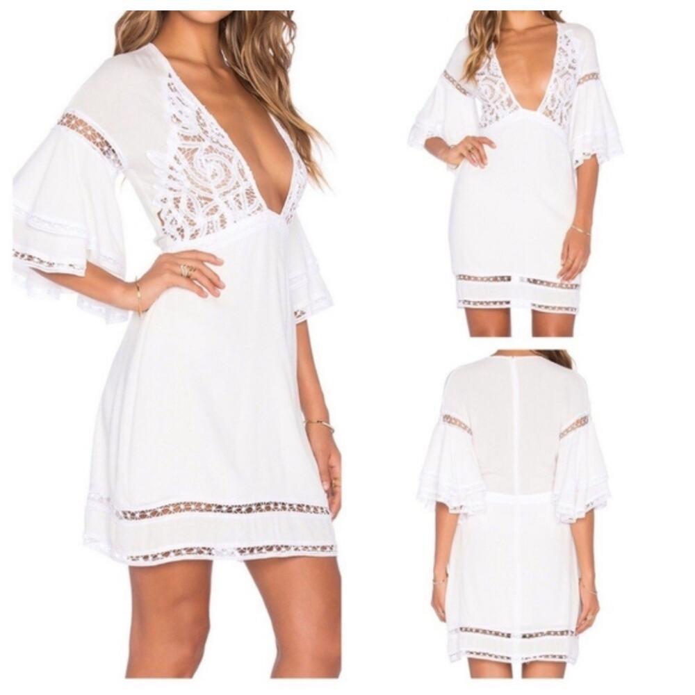 For Love & Lemons Carmine Lace Crochet Mini Dress SZ S White Boho Bridal Coquett